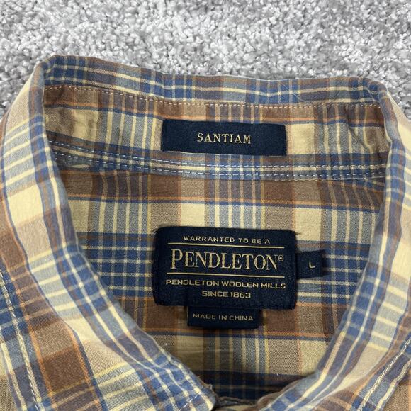 Pendleton Button Up Shirt Mens Large Santiam Cotton Plaid Outdoors Brown - Picture 3 of 10